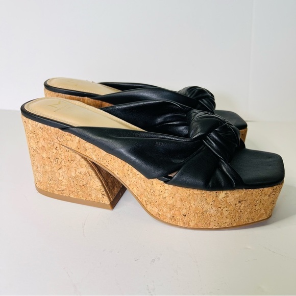 MARC FISHER CHUNKY CORK PLATFORM BOW SLIDE MULES BLACK SIZE 7.5 EUC - Picture 2 of 11
